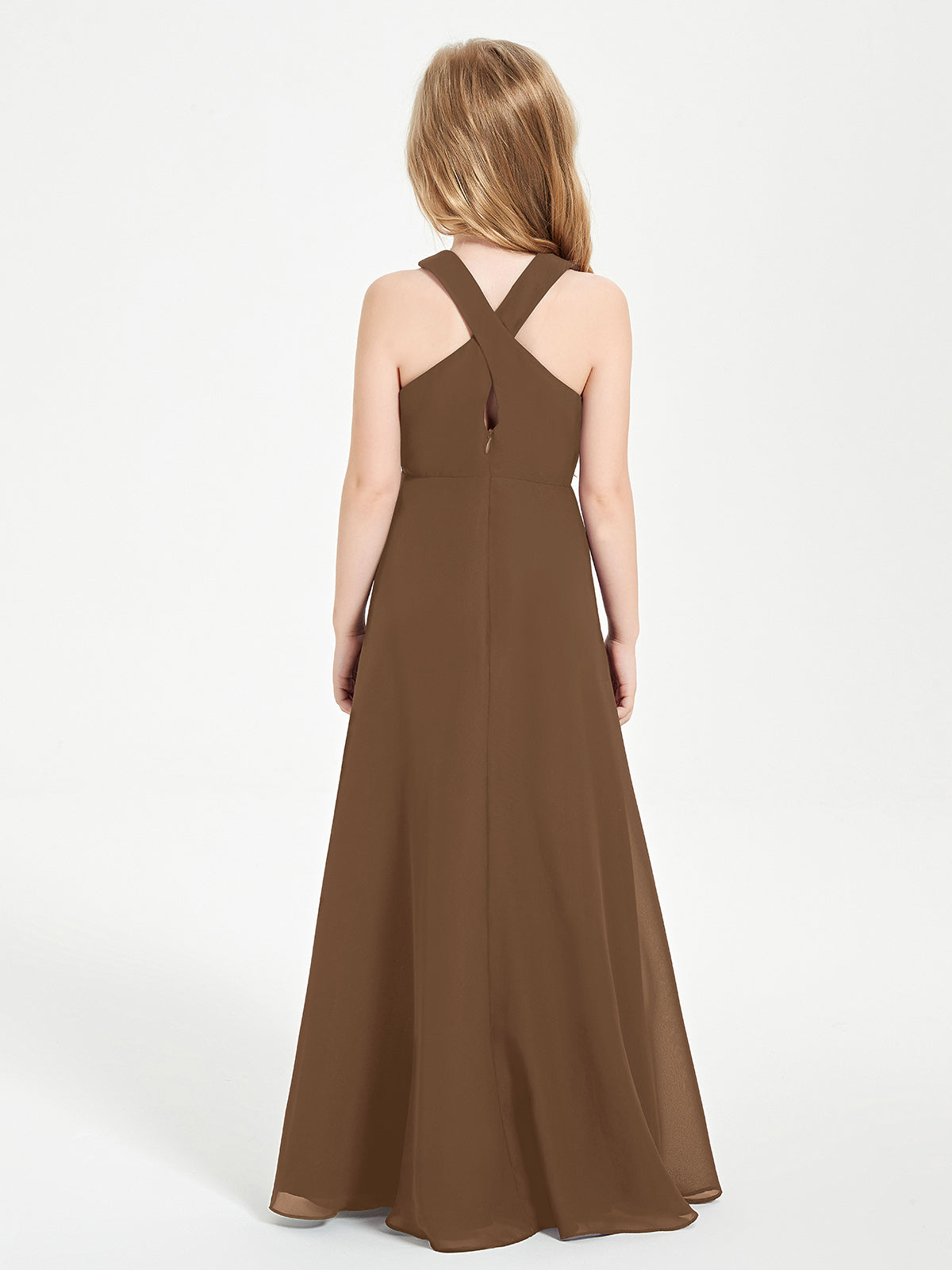 Grecian Neckline Long Dresses for Junior Bridesmaids Brown